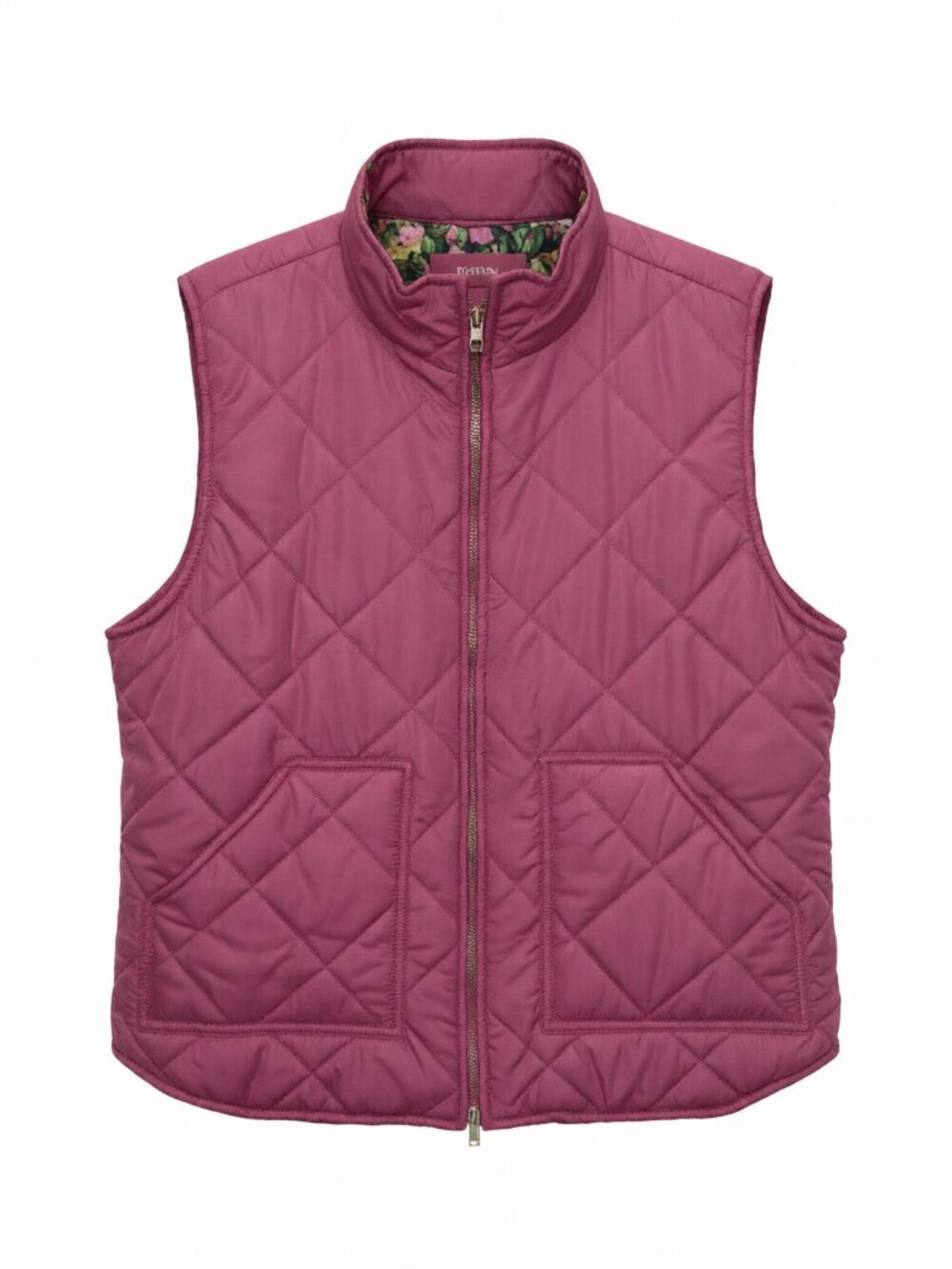 Caribbean Joe Pink Green Women's Quilted Vest XL Pink Floral Lining Polyester